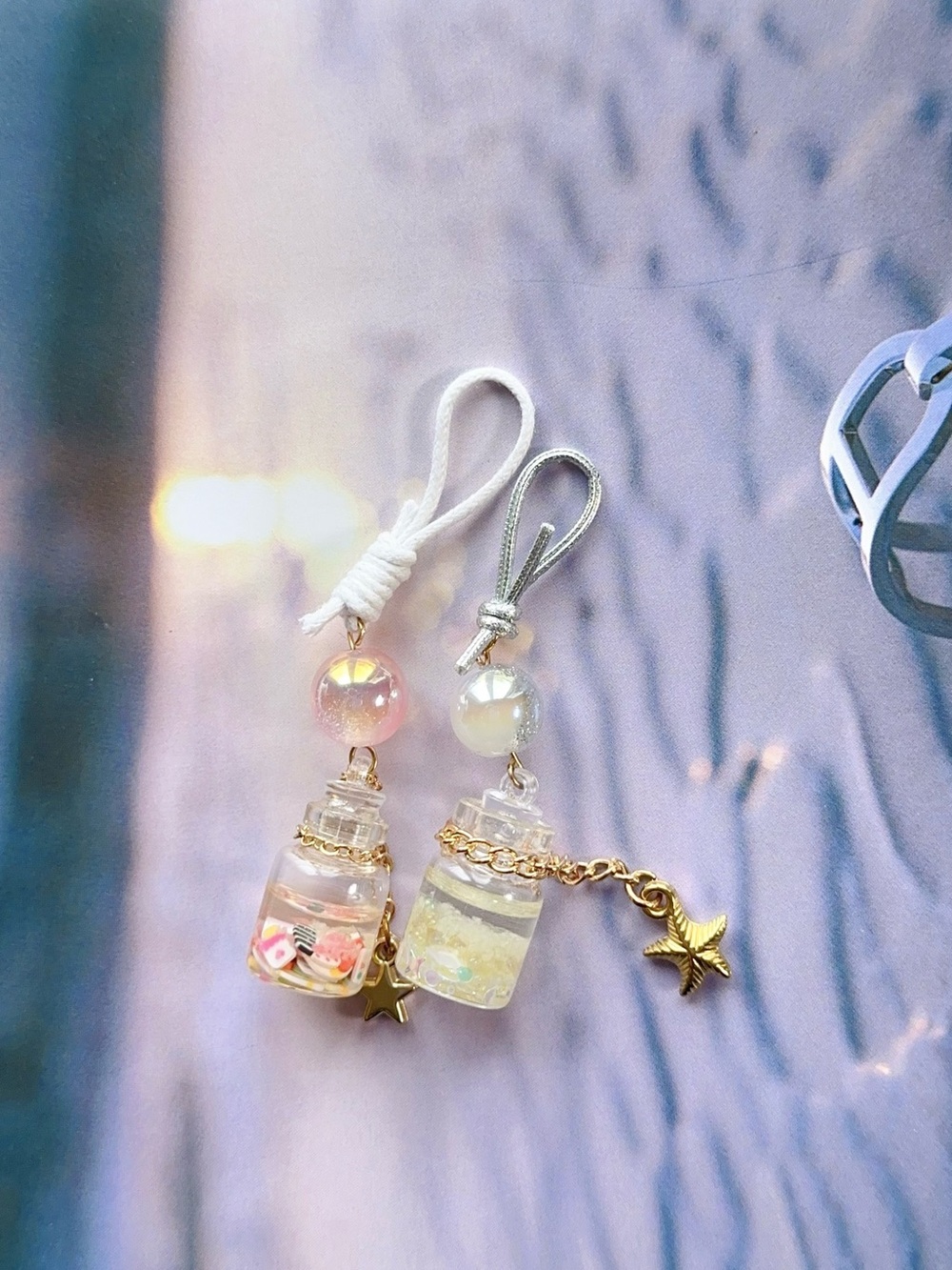 2 Wish Bottle Glass Glowing in the dark Keychain Bag Charm
